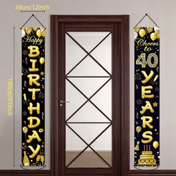 

Happy Birthday Banner Windproof 1 Pair Backdrop Wall Hanging Welcome Porch Sign Door Signs Decorative Cheers To Years Home