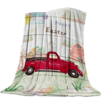 

Barns Rabbits Easter Eggs Clouds Wood Throw Blanket Sofa Bed Throw Blanket Kid Adult Warm Blanket for Beds Coral Fleece Fabric