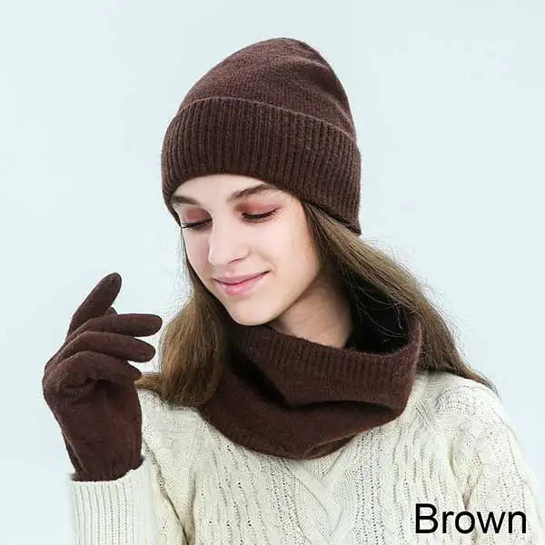 Evrfelan New Warm Winter Hat Scarf Gloves Set Women Men Thick Touch Screen Gloves Thick Soft Beanies Hat Ring Scarf Unisex - Цвет: E