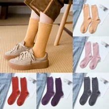 5 пар, красные женские бархатные зимние носки средней длины с жемчугом, женские модные теплые носки, женские хлопковые короткие носки, chausettes femme