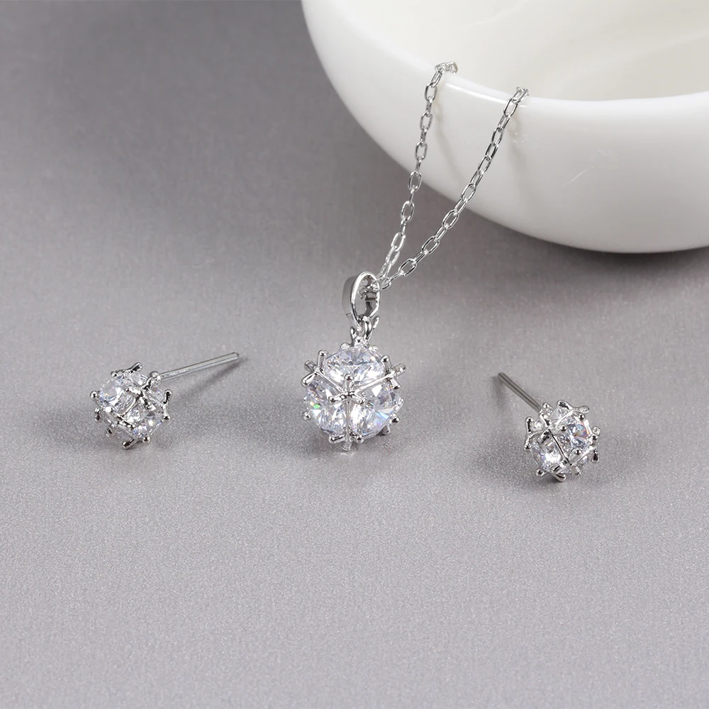 Bridal Jewelry Set Cubic Zircon Earrings And Chain Pendant Necklace Combination Set For Women Popular Jewelry Anniversary Gifts - Image 5