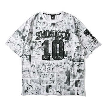

2019 New Arrival Anime SLAM DUNK Hanamichi Sakuragi Cosplay Costume Loose Short Sleeve T-shirt Hip Hop Scrawl Couples Shirt