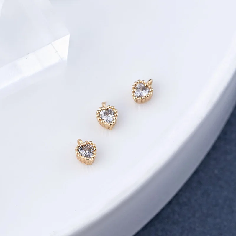 

K color Gold filled mini zircon Hearts cute drop pendant little charms for making jewelry accessories 4mm 5pcs