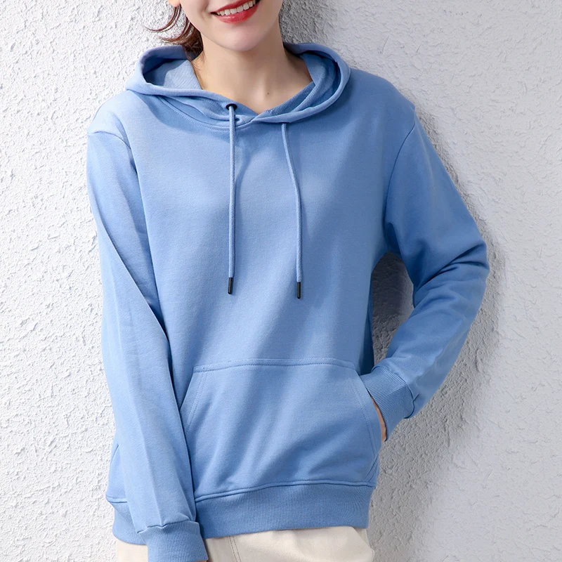 

Women's sweater 2020 autumn and winter men and women wear solid color long-sleeved pullover hooded sweater, cotton sweater