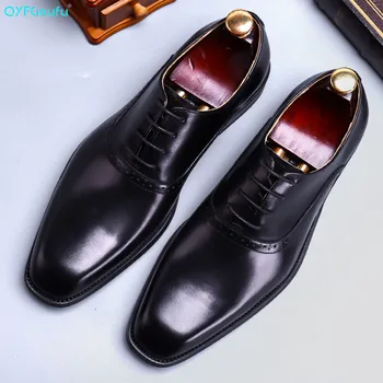

QYFCIOUFU Hot Sale Genuine Cow Leather Men Wedding Shoes Luxury Rubber Out Sole Feet Men Genuine Dress Men Office Shoes