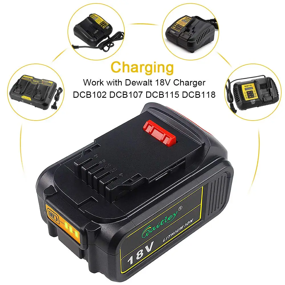 Запасная батарея Waitley DCB200 5.0Ah совместима с Dewalt 18 V 5000mAh 20V Max XR Tools v DCB184 Battery s