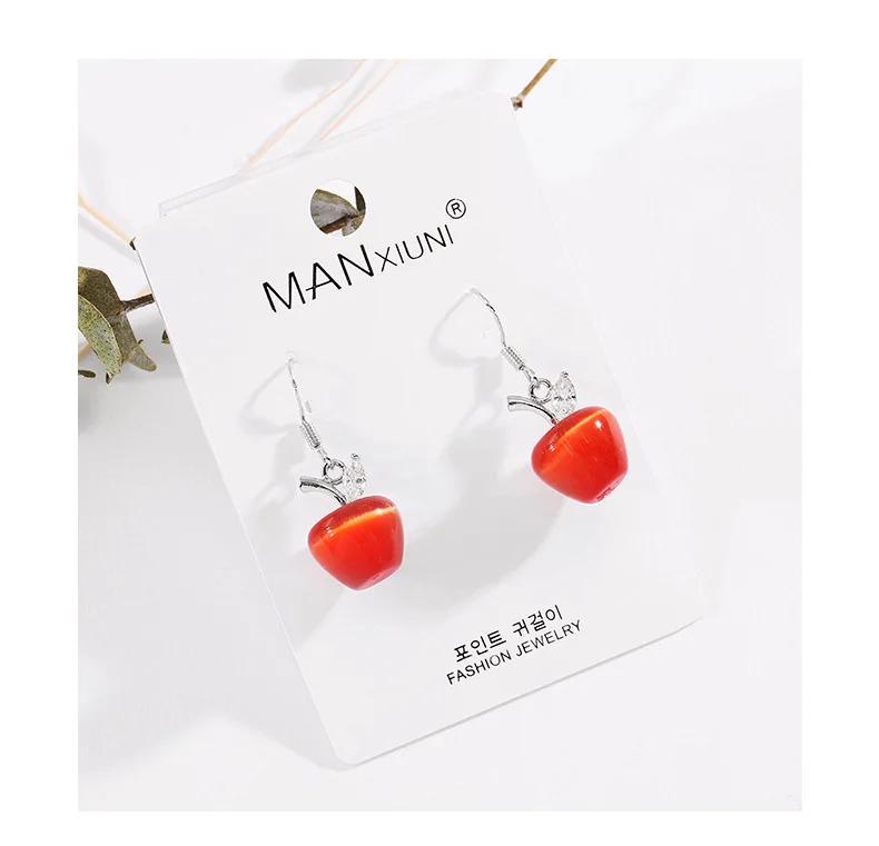 Fashion Boutique Cat Eye Apple Earrings for Women Accessories Crystal Jewelry Hot Lovely pendientes mujer moda Gift