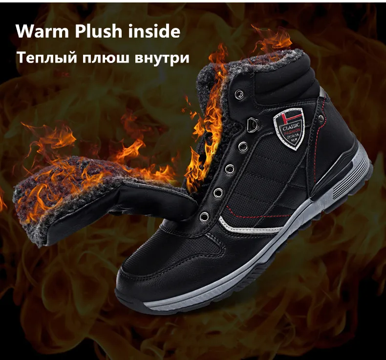 UEXIA High Quality Men's Boots High Quality Plush Keep Warm Ankle Snow Boots Warm Fur Mens Shoes Winter Sneakers Size 39-46