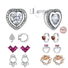 Подарок 925 пробы, серебряные маленькие серьги-гвоздики для женщин, розовое золото, серьги с прозрачными фианитами, женские модные ювелирные изделия Brincos WEUS473