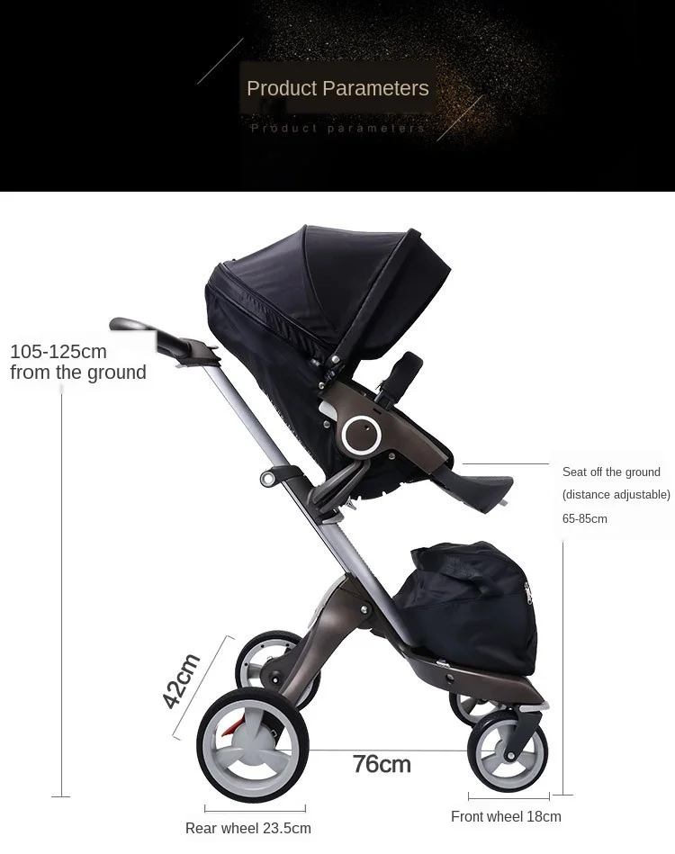 S High View Four Wheel Baby Stroller Can Sit and Lie In Luxurious Folding Two-way Shock Absorber for Children Baby Carriage