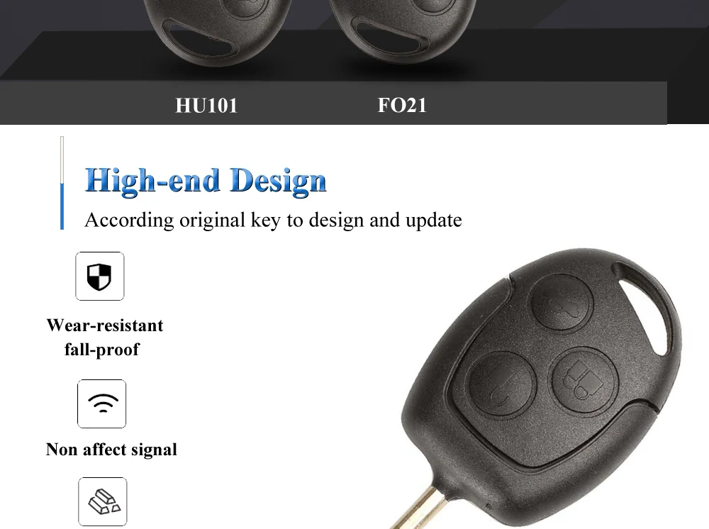 Keyforkess Shell chiave a distanza per auto a 3 pulsanti per Ford Mondeo Focus 2 3 Festiva Fiesta Transit Key Remote Case con lama FO21 HU101 - H57b99ed2bcaf4c288de8bd03a5d09bdcG