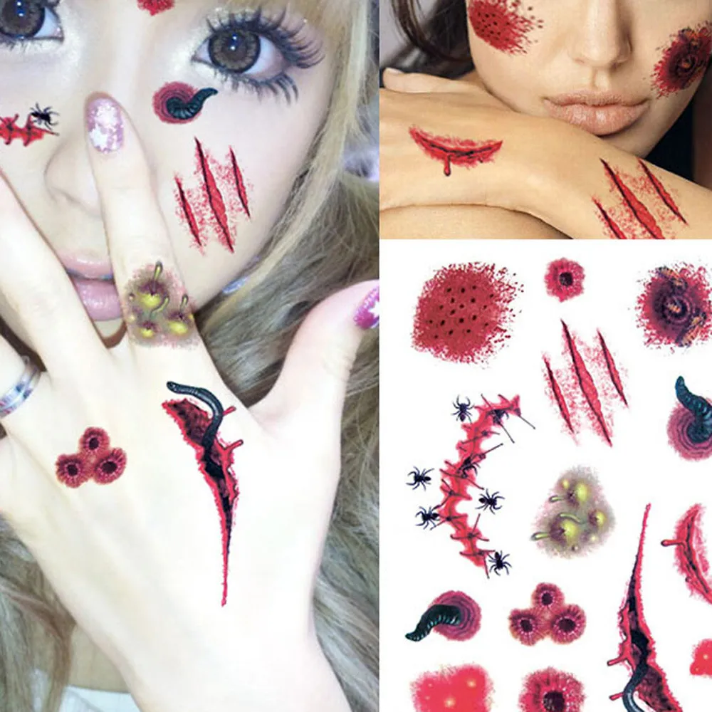 5pc Wound Scab Blood Halloween Scar Tattoos Temporary Tattoos Sticker Decor Temporary Tattoos Body Arm Women Fake Tatoos Sticker