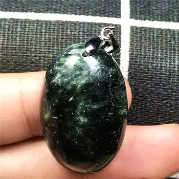 

Top Natural Green Seraphinite Necklace Pendant For Woman Men 29x19x9mm Oval Beads Stone Crystal Silver Clear Stone Jewelry AAAAA