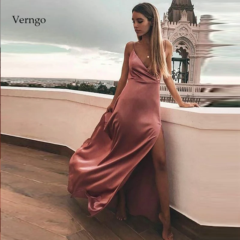 Verngo Простые Вечерние платья, длинное вечернее платье, розовое платье для выпускного вечера, вечерние платья с открытой спиной, вечернее платье