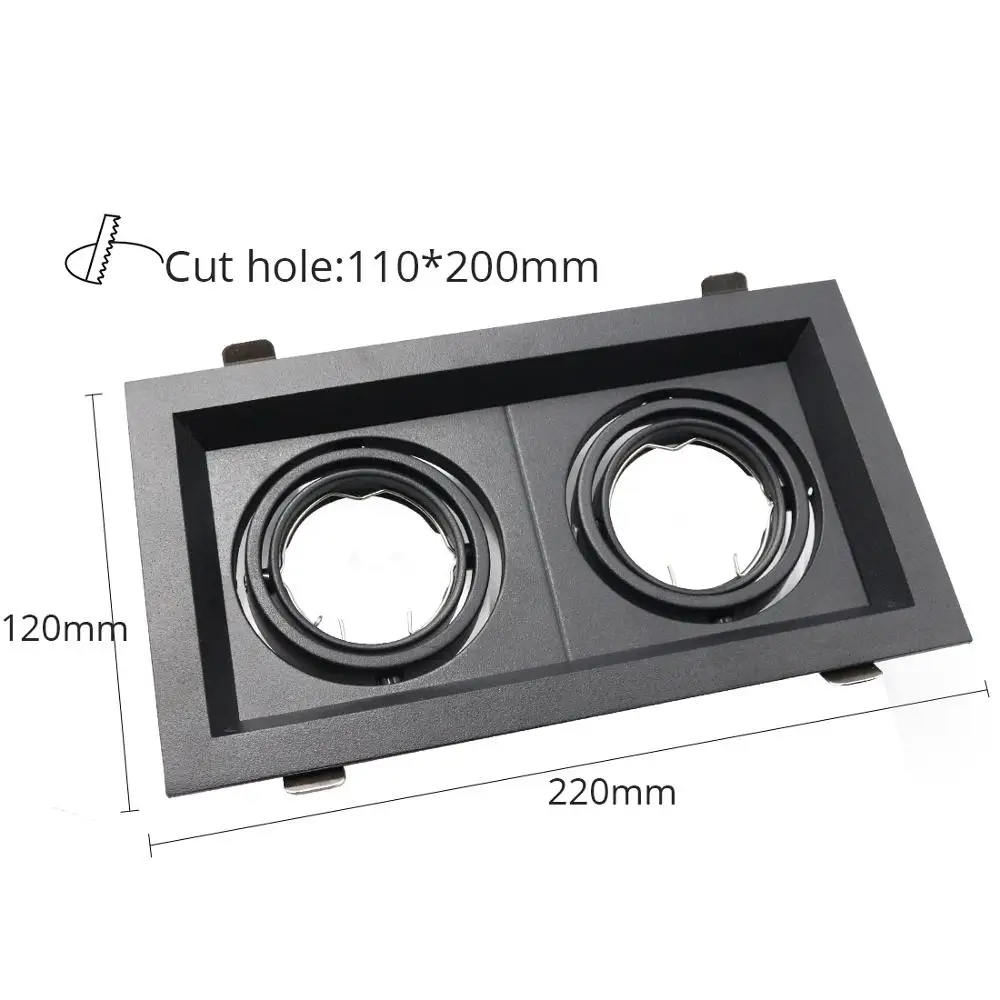Double head 220mm Светодиодный светильник, черный светодиодный светильник 90-265 в, встраиваемый потолочный светильник GU5.3 GU10 E27, сменная лампа 75 мм, 90 мм - Испускаемый цвет: Double head 220mm