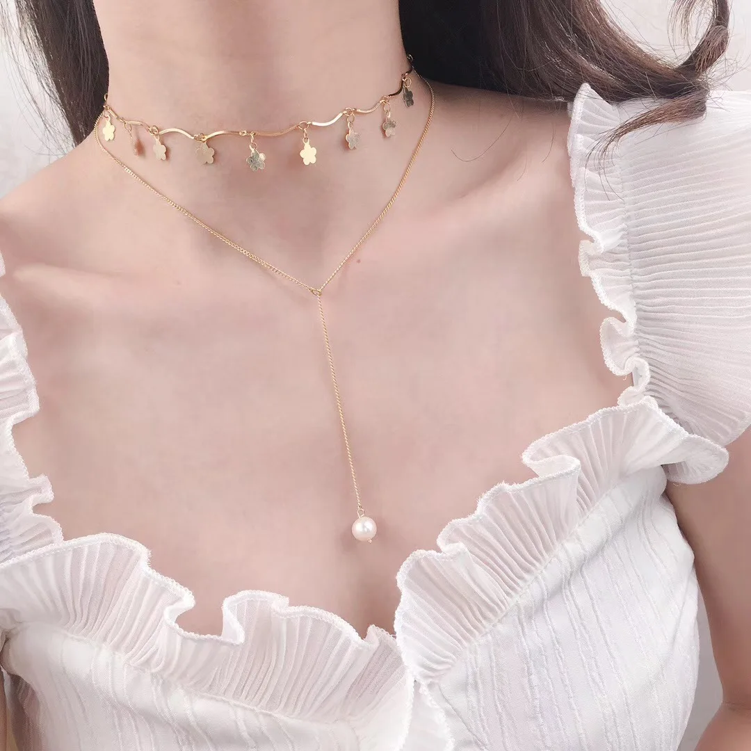 

Butterfly Home Korean-style Double Layer Long Tassels 14k Gold 6-7 round Glare Virgine Pearl Necklace Syjs64n64ii
