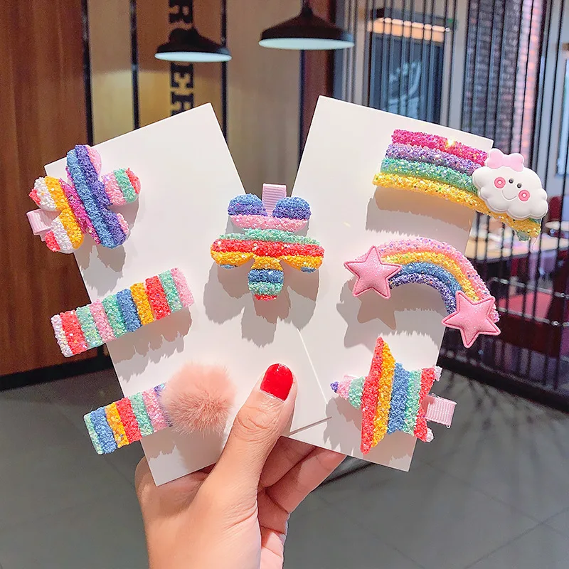 

3-5 Pcs/set New Sequin Rainbow Hair Clip Cloud Star Flower Hairpins Girl Geometric Barrettes Hair Accessories