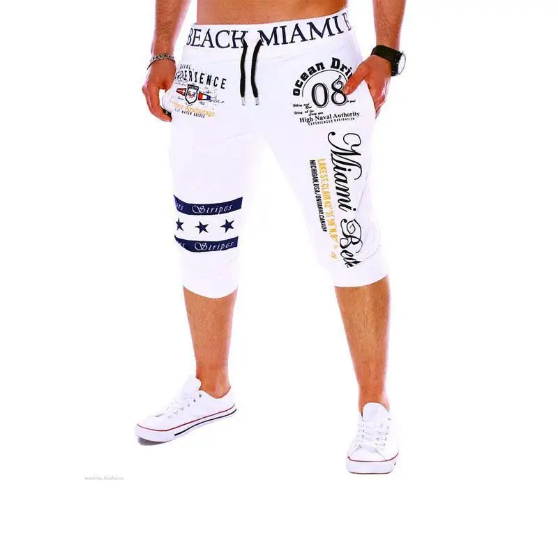 Белый OLOME, летние шорты для мужчин, уличная одежда, с вышивкой, повседневные шорты, мужские модные хип-хоп шорты, мужские хлопковые шорты для спортзала - Цвет: Белый