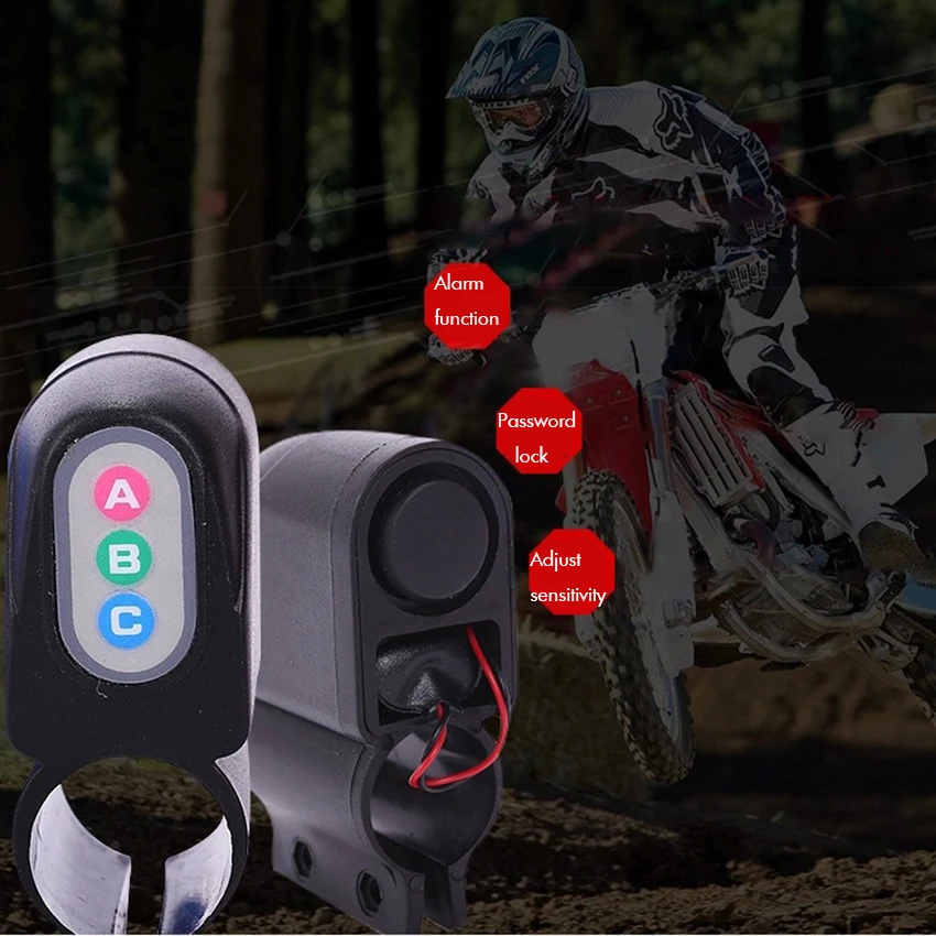 Anti-Theft Vibration Motorcycle Bicycle Alarm Lock Security Cycling Bike Alarm Electronic Password Lock, Adjustable Sensitivity