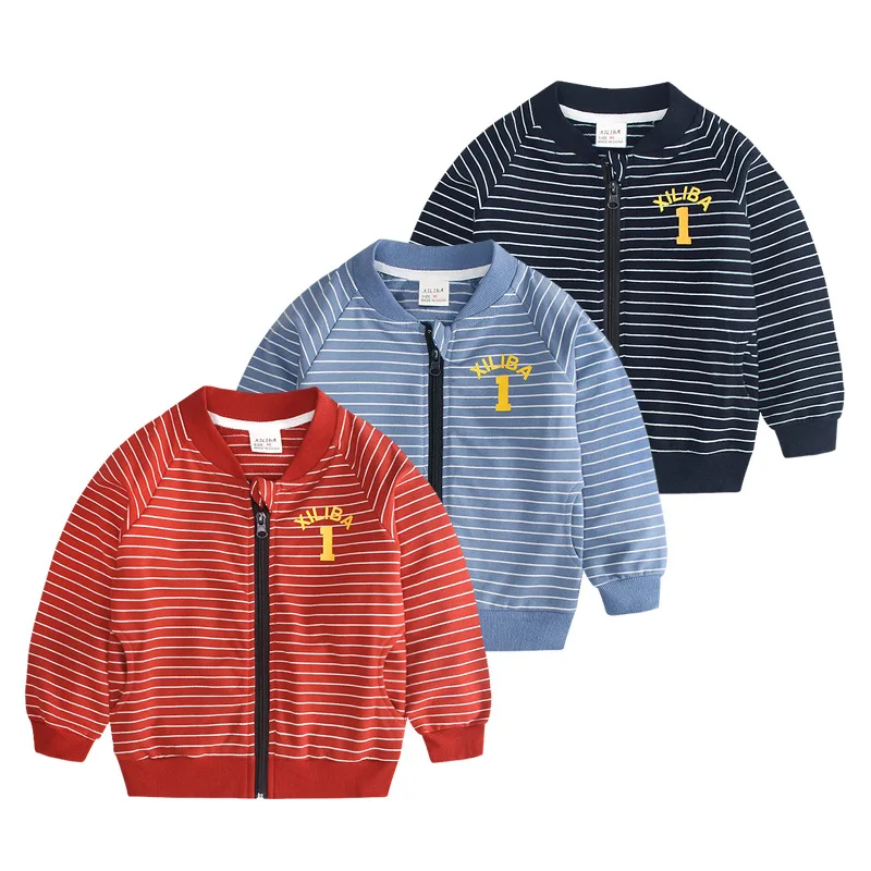 HereNice Children Boy Coat St-collar Zip-up Shirt Autumn Winter Korean Version Of Leisure Striped Baby Jacket Kids