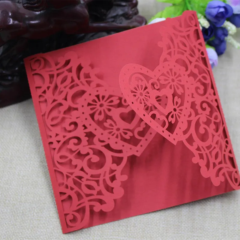  10PCS/set DIY Pops Cards Romantic Wedding Invitations Vertical Laser Cut Heart Invitations Cards Ki - 4.00028E+12