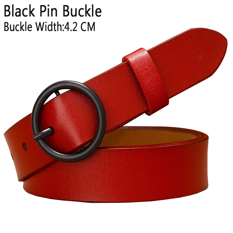 Red Black buckle Модный ремень с круглым кольцом и пряжкой, женские ремни из натуральной кожи для женщин, качественный ремень из коровьей кожи, женский пояс для джинсов, ширина 2,8 см - Цвет: Red Black buckle