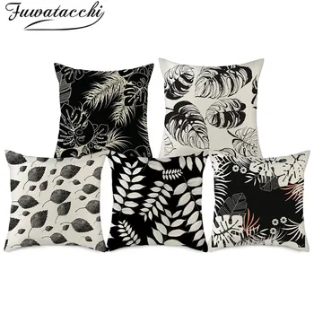 

Fuwatacchi linen Plant Branch Printed Pillow Cases Black Blue Leaves Photo Throw Pillow Covers For Home Decorative Cushion Cover