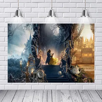 

Photography Backdrops Beauty Beast Hall Winter Candles Flowers Stairs Clock Custom Photo Studio Background Backdrop Vinyl Banner