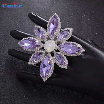 

Elegant 8CM oversized Female flower Ring Romantic Purple opal Bride Decorative ring Women Jewelry with Rhinestones