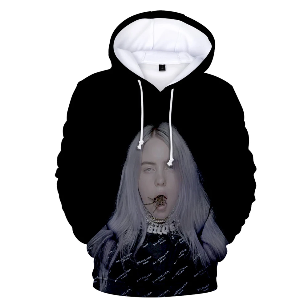 Популярная Толстовка Billie Eilish для женщин и мужчин с 3D принтом, новая толстовка для мальчиков и девочек, осенне-зимний модный пуловер, 3D белое пальто
