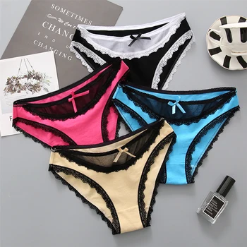 

6pcs/lot Lcae Ruffle Women Underwear Cotton Breathable Lady Briefs Fashion Bow Panties Low Waist Underpants 40