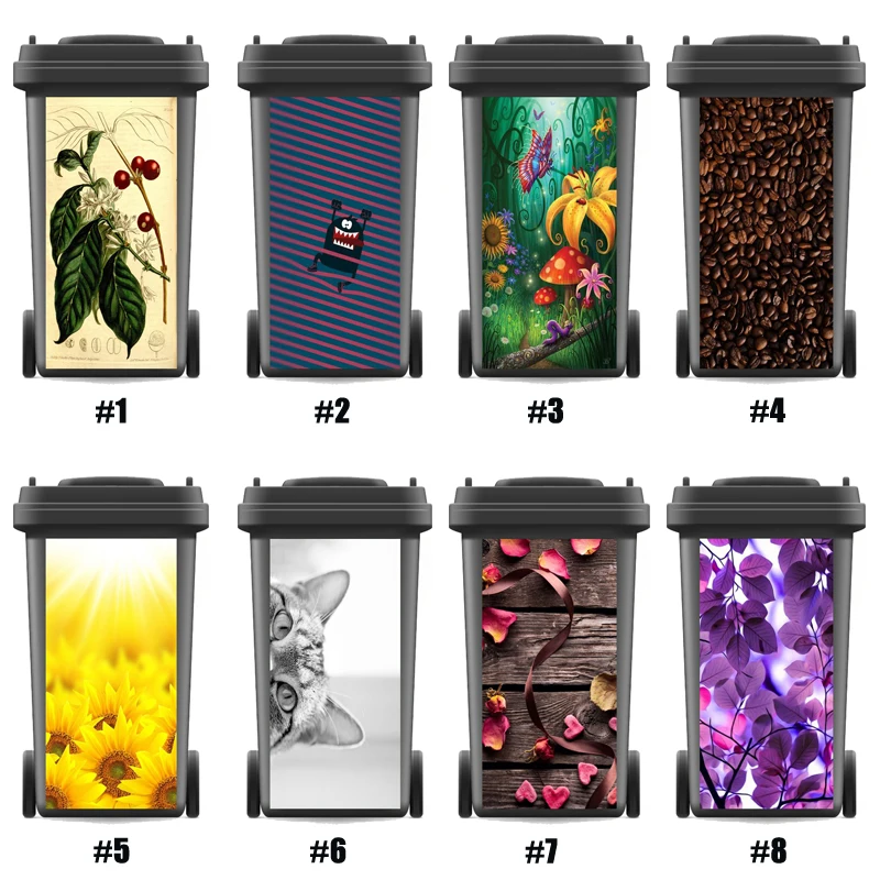Wheelie Rubbish Bin Protect Cover Sunflower Coffee Wall Stickers Vinyl