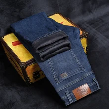 QUANBO новые осенние зимние мужские вельветовые джинсы, Мужские Стрейчевые деловые повседневные джинсовые штаны с высокой талией, прямые плотные джинсы