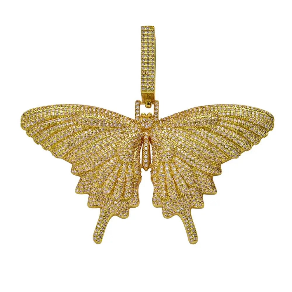 Anztilam Hip Hop Color Butterfly Pendant Necklace Full Iced Out AAA Cubic Zirconial For Men Women Jewelry Gift 4
