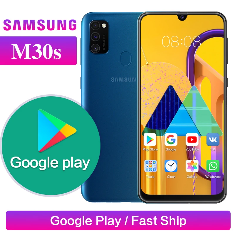 Samsung Galaxy M30s Поддержка Google Play Golbal ROM 4x Zoom Восьмиядерный 6 ГБ 128 48мп Тройная камера 6000