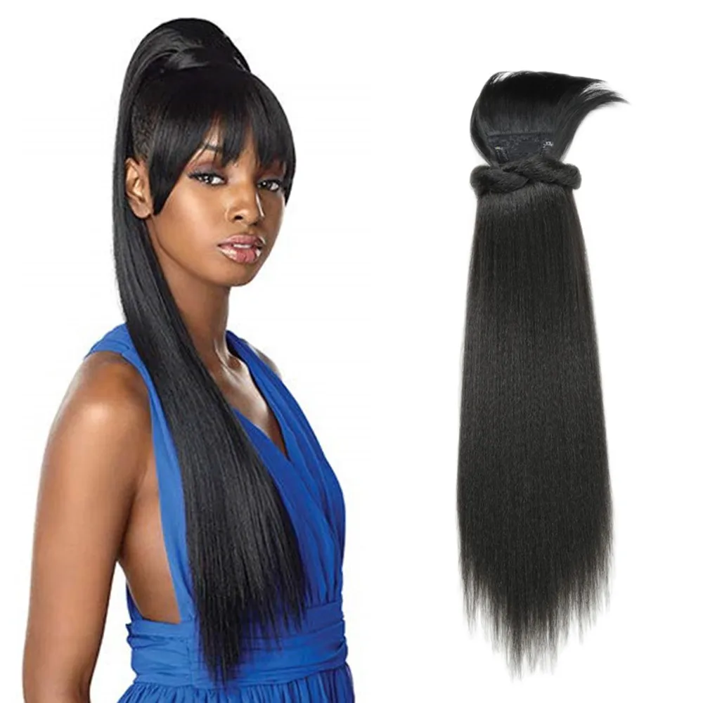 24inch Kinky Straight Ponytail With Bangs Synthetic Clip In Hair - Main Image