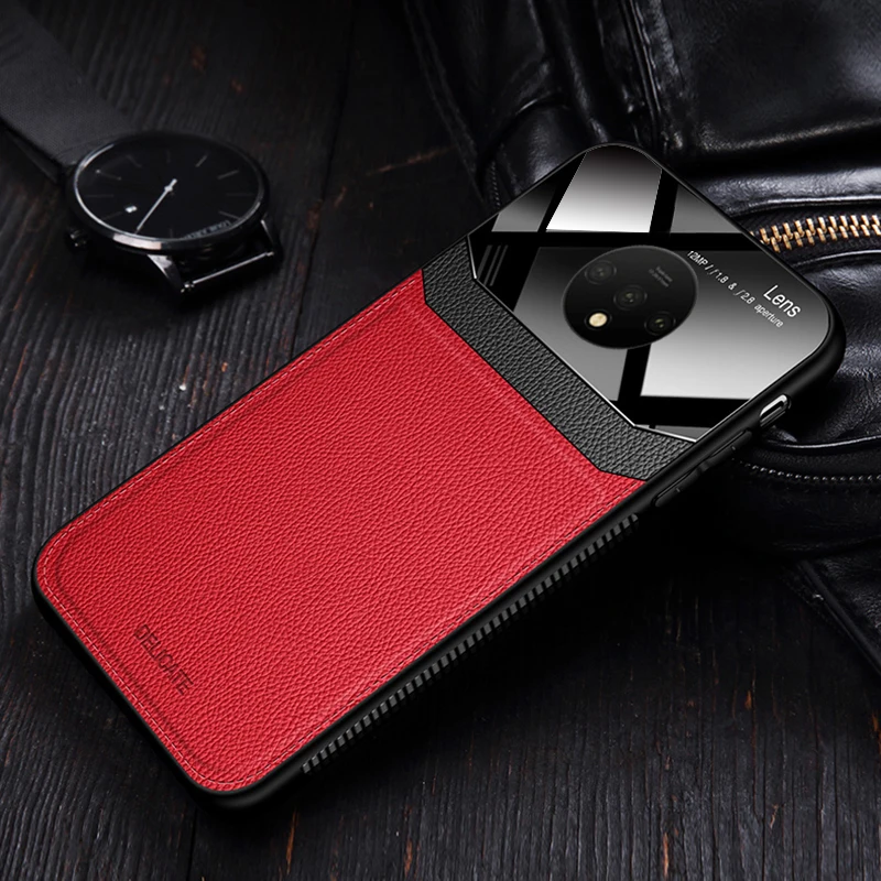 Red KEYSION противоударный кожаный чехол для OnePlus 7T 7T Pro, зеркальное стекло, силиконовая задняя крышка для телефона для OnePlus 7 7 Pro 6 6T 1+ 7T Pro - Цвет: Red