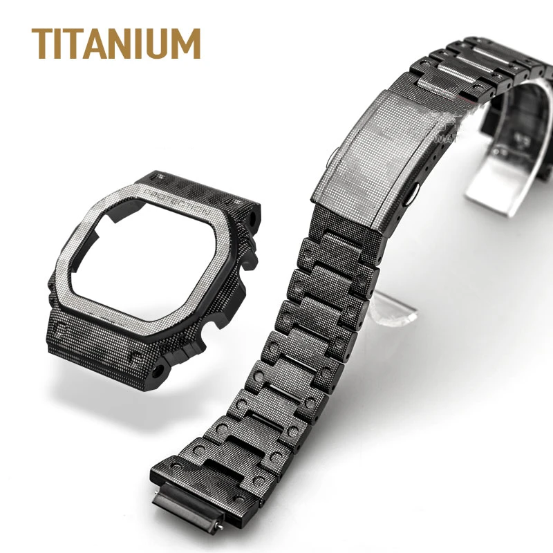 Titanium Alloy DW5600 Watch Band and Bezel Watchband Case for GW-5000 5035 GW-M5610 Belt Camouflage Black Silver With Tool | Наручные