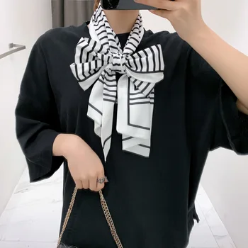 

2019 New Design Luxury Double-deck Twill Striped Scarf Women Neckerchief Fashion Silk Scarves For Ladies Handkerchief