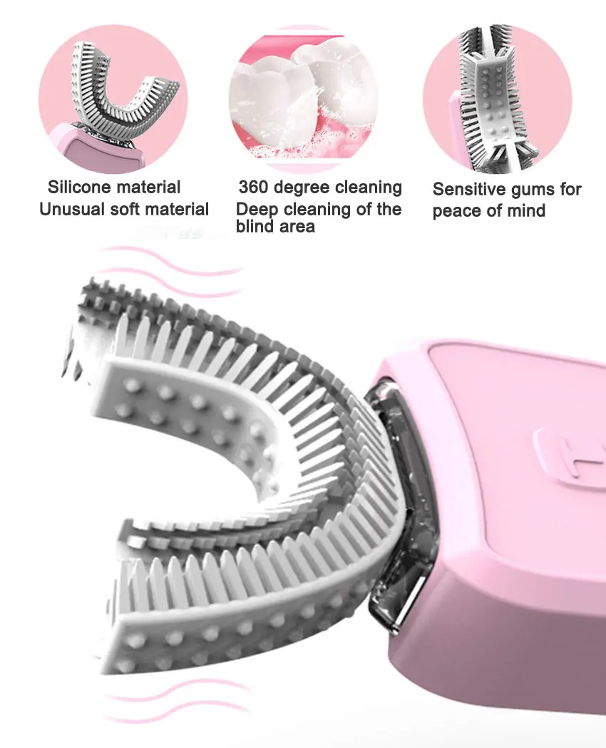 

360 Degrees U Shape Automatic Electric Toothbrush USB Charging Intelligent Teeth Tooth Brush 15 Seconds Timer Cleaning