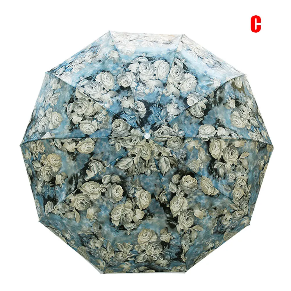 Retro Flowers Print Umbrella Folding Windproof Sun Protection for Outdoor Travel DTT88 - Цвет: C