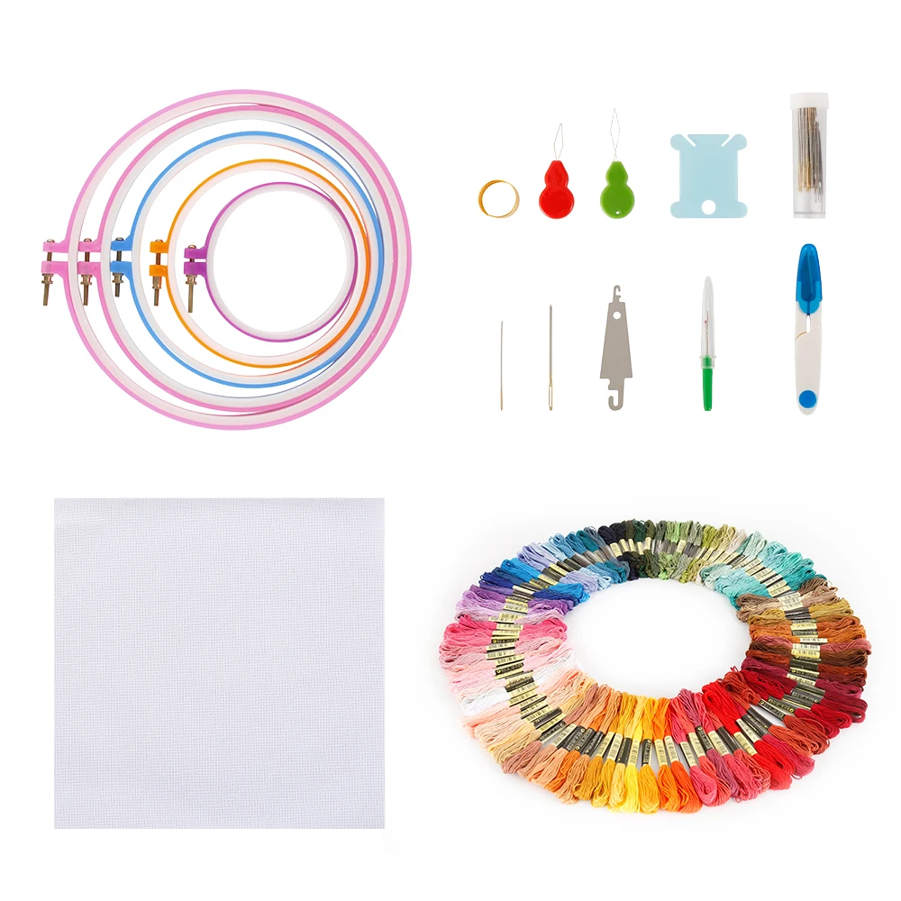 50/100 Colors Cross Stitch Craft DIY Tools Kit Embroidery Starter Colorful Thread Fabric Hoop Scissors Thimble Set | Дом и сад
