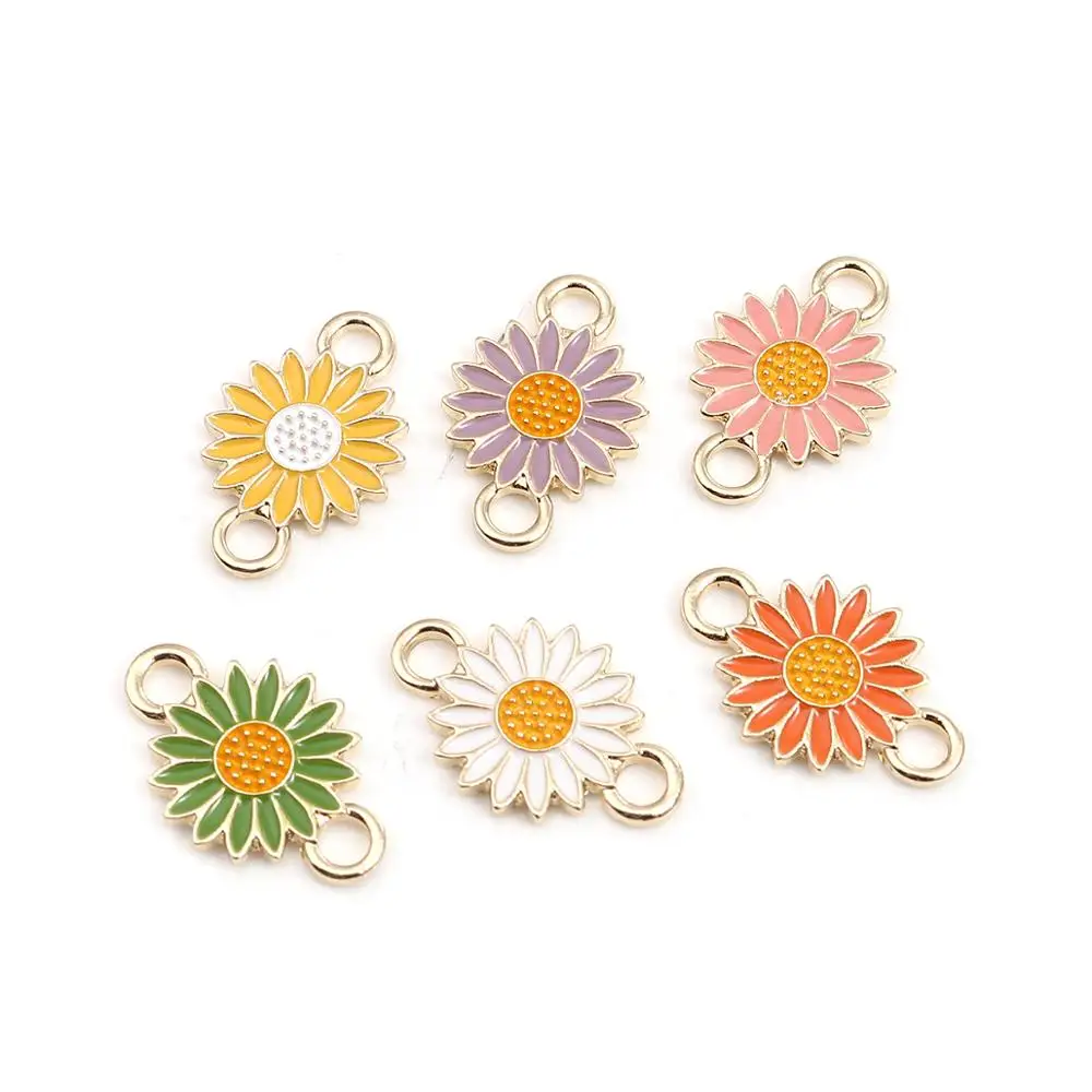 

DoreenBeads Zinc Based Alloy Connectors Daisy Flower Gold Color Metal Multicolor Enamel Charms DIY Jewelry 22mm x 14mm, 10 PCs