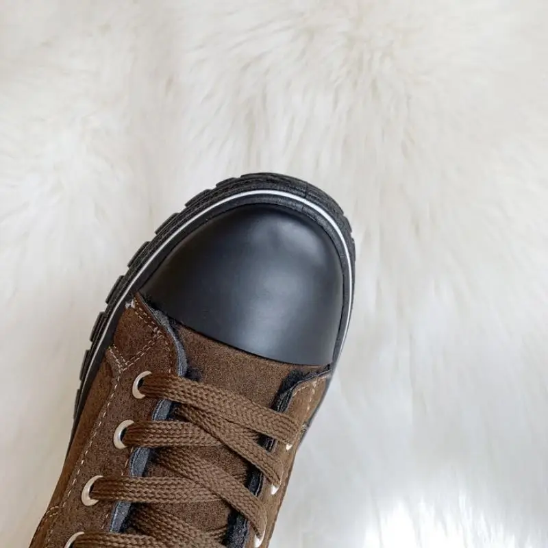 FITWEE Women Ankle Boots Winter Keep Warm Fur Flats Shoes Women Casual Lace Up Round Toe Fashion Party Short Boots Size 35-39