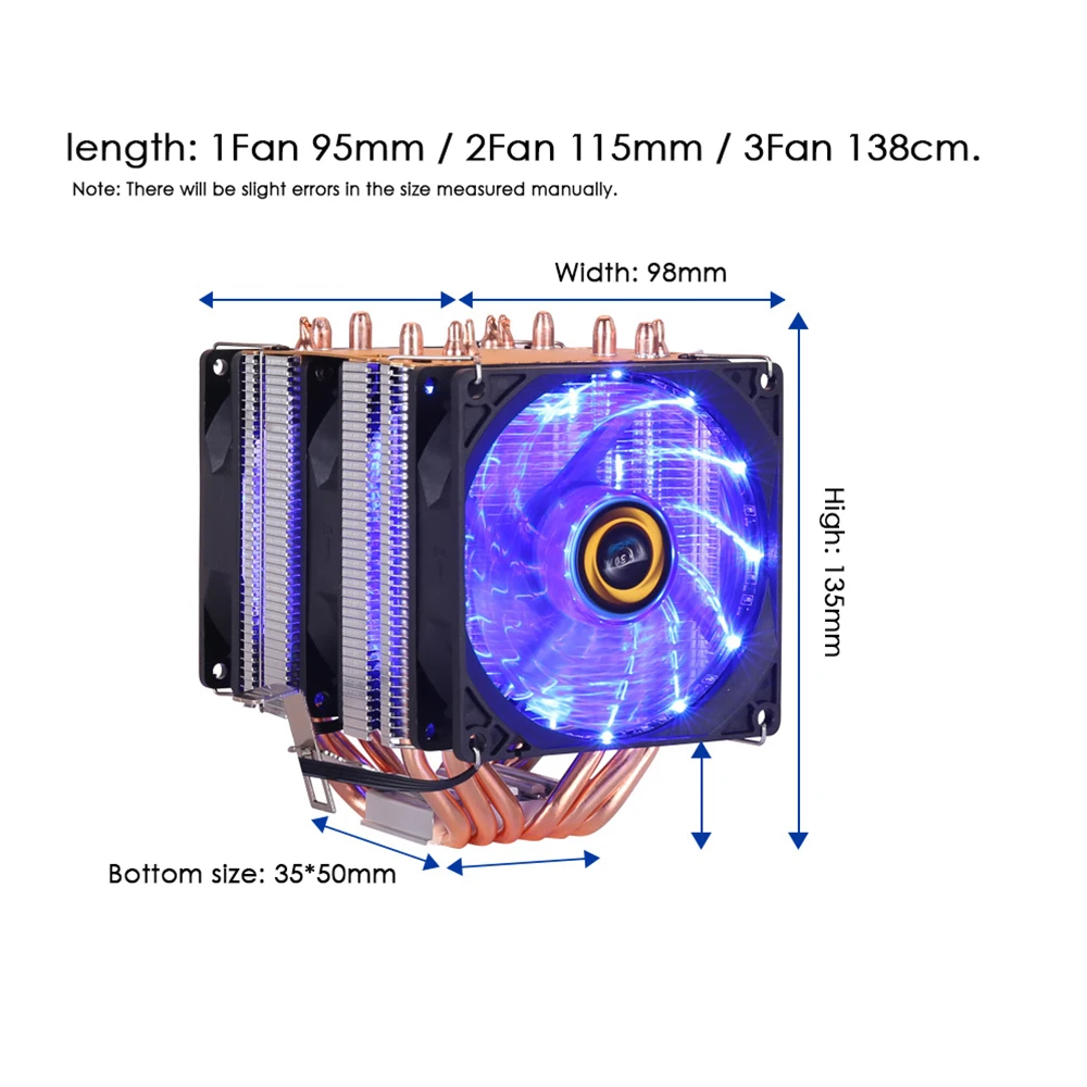 Новый Кулер ЦП RGB с 6 тепловыми трубками 3PIN 4PIN 2 вентилятора для материнской платы