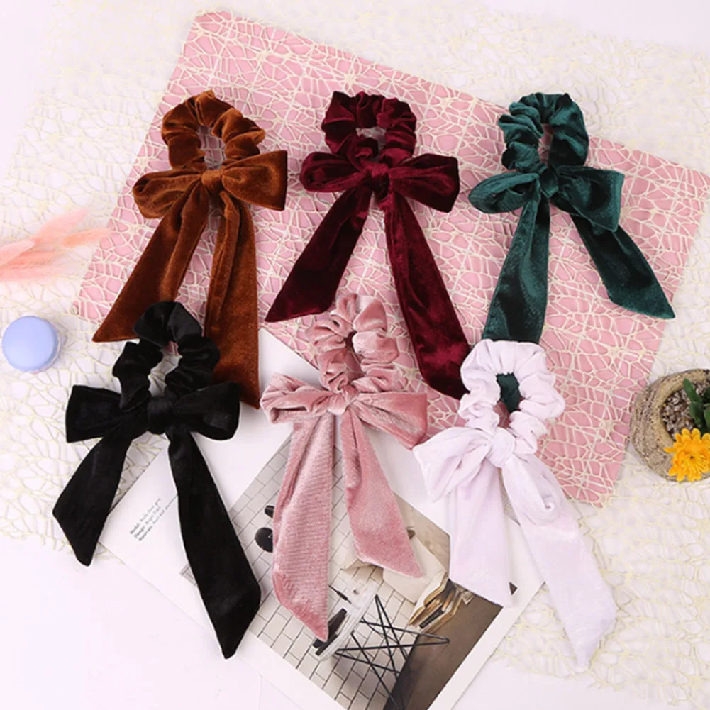 

Soft Velvet Bow Hair Scrunchies Girls Ponytail Holder Hair Ties Sweet Elastic Hair Band Solid Korean Hair Rope Hair Accessories