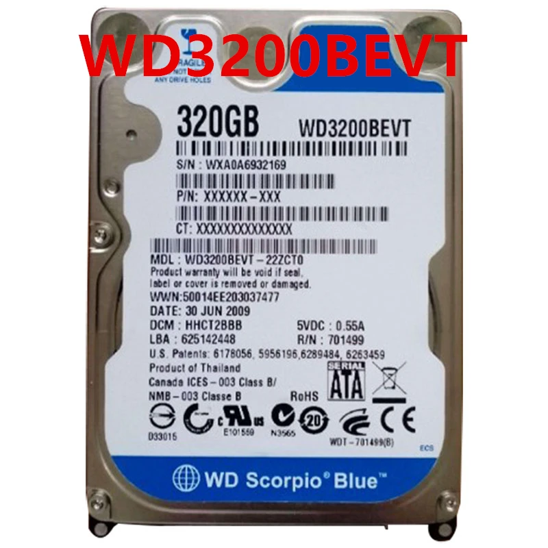 Новый оригинальный HDD для WD 320 ГБ 2 5 дюйма SATA 3 ГБ/сек. 8 Мб 5400 об/мин 9 мм внутреннего