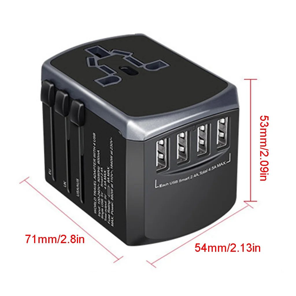 Всемирно известный адаптер для путешествий 4 USB 2.4A порт+ type-C универсальное настенное зарядное устройство