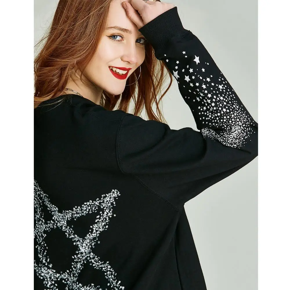 Havva Herfst Winter Black Hollow Bandage Ronde Hals Trui Vrouwen Star Gedrukt Sweatshirt Losse Dieptepunt Jumper V3106 Havva Herfst Winter Black Hollow Bandage Ronde Hals Trui Vrouwen Star Gedrukt Sweatshirt Losse Dieptepunt Jumper V3106