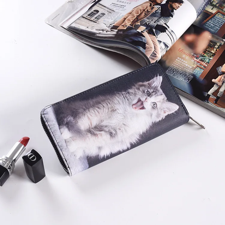 Милый женский бумажник модный кошелек с 3D рисунком кота, держатель для карт, кошелек для монет, Женский кошелек на молнии, милый кошелек с котами - Цвет: 4